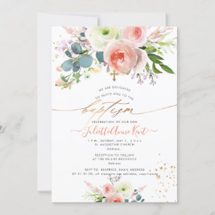 Invitación PixDezines Rubor Watercolor Peonies Bautismo