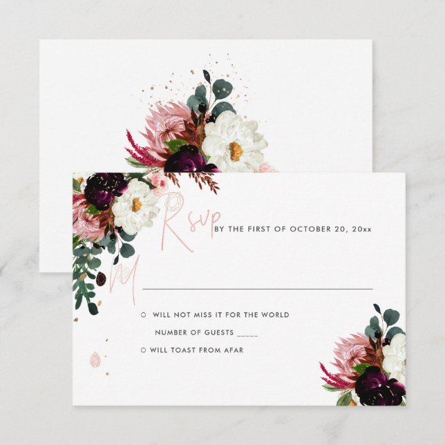 Invitación PixDezines Rustic Bloom Watercolor RSVP (Anverso / Reverso)
