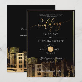 Invitación PixDezines San Fran Skyline/Faux Gold/DIY