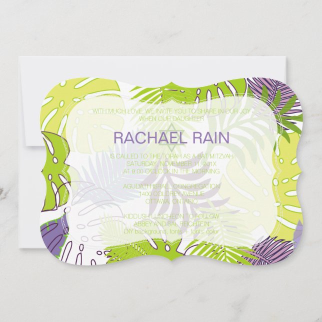 Invitación PixDezines selva bat mitzvah/luau (Reverso)