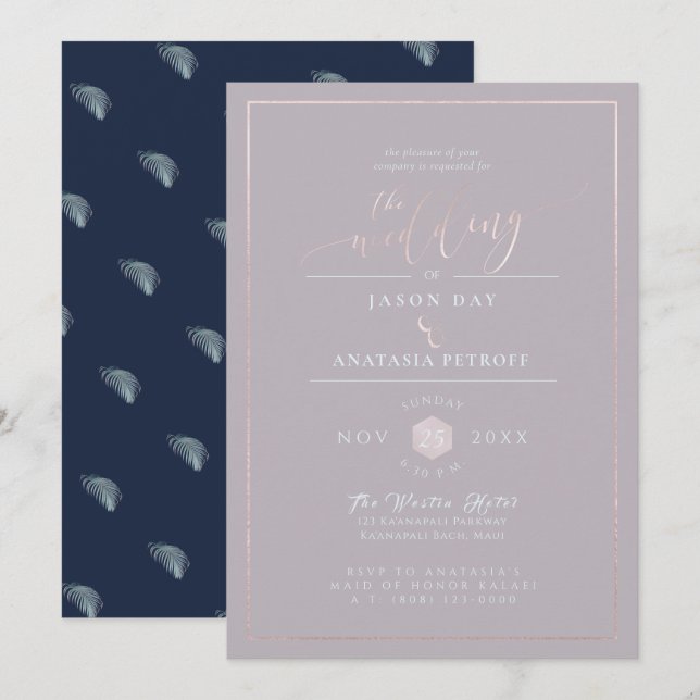 Invitación PixDezines Silver Palm Fronds, Partido de compromi (Anverso / Reverso)