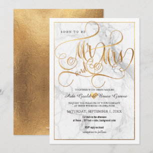 Invitación PixDezines Sr. Sra. Faux Gold Fancy Script+Marble