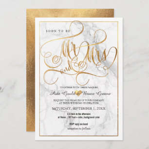 Invitación PixDezines Sr. Sra. Faux Gold Fancy Script+Marble