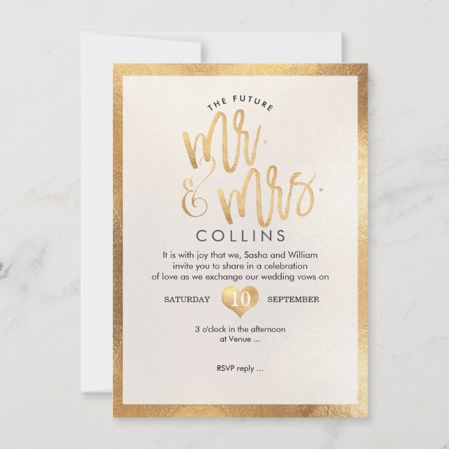 Invitación PixDezines Sr. y la Sra. Faux Gold Hearts (Reverso)