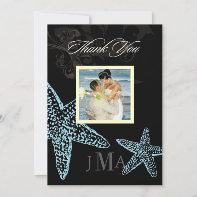 Invitación PixDezines Starfish/Monograma Gracias tarjetas/Fla (Anverso)