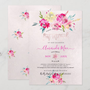 Invitación PixDezines Summer Peonies Watercolor Bat Mitzvah