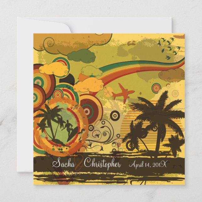 Invitación PixDezines Surfistas Retro, eventos de destino (Anverso)