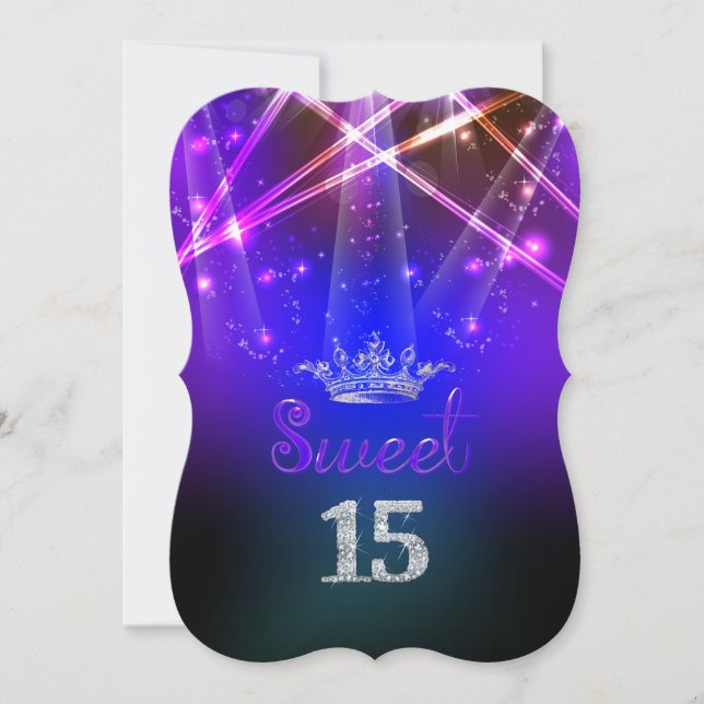 Invitación PixDezines Sweet 15, luces láser/luces de neón (Anverso)