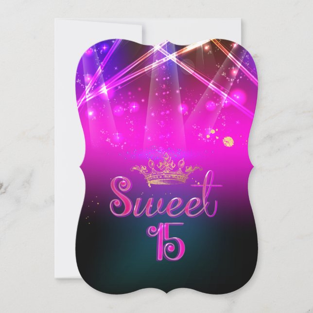 Invitación PixDezines Sweet 15, luces láser/luces de neón (Anverso)