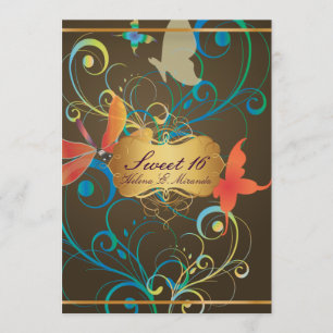 Invitación PixDezines Sweet 16/Butterfiles/Swirls/Dragonflies
