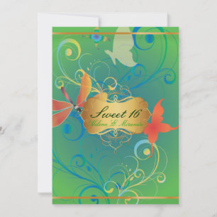 Invitación PixDezines Sweet 16/Butterfiles/Swirls/Dragonflies