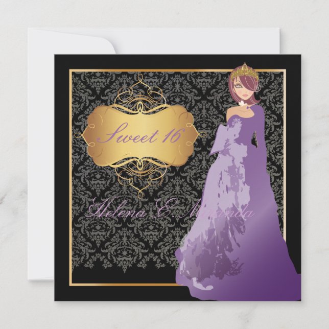 Invitación PixDezines Sweet 16 Damask/Quinceañera/Quince años (Anverso)