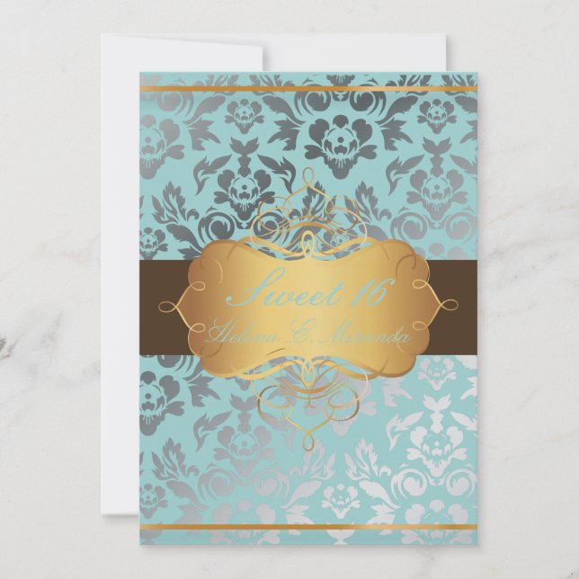 Invitación PixDezines Sweet 16/ Damask/tiara/diy colores (Anverso)