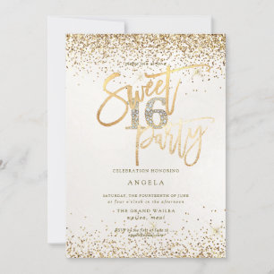 Invitación PixDezines Sweet 16 Diamond Pearl Gold Purpurina