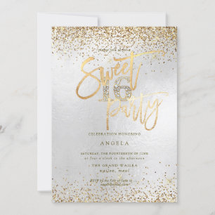 Invitación PixDezines Sweet 16 Diamond Silver Gold Purpurina