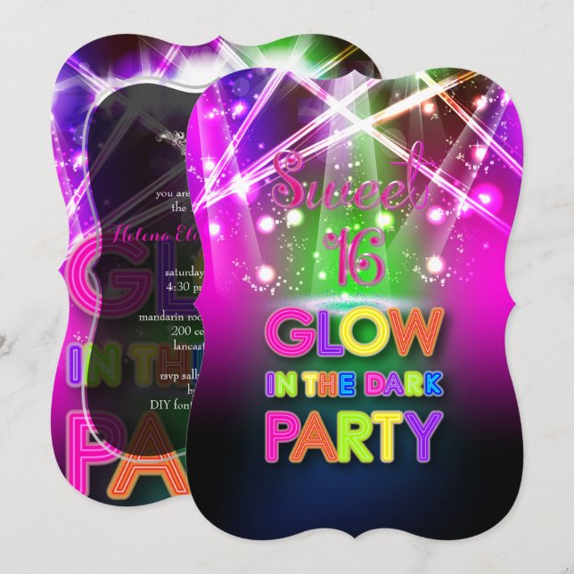 Invitación PixDezines Sweet 16, Luces láser/Fiesta brillante (Anverso / Reverso)