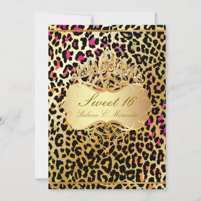 Invitación PixDezines Sweet 16/ princesa/leopardo (Anverso)