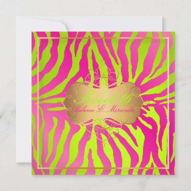 Invitación PixDezines Sweet 16/Zebra Stripes (Anverso)