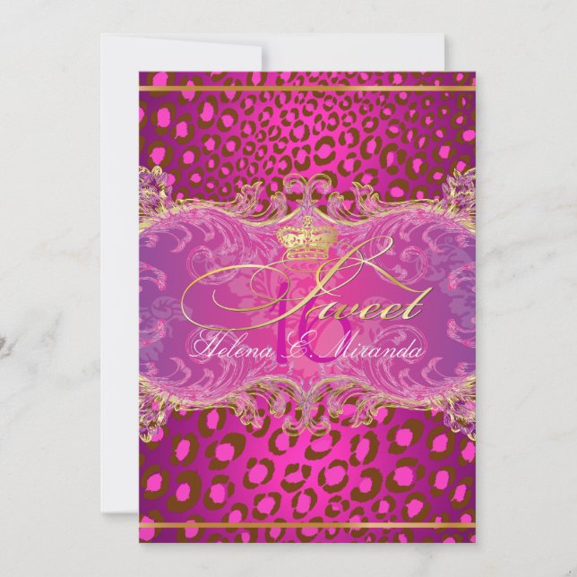 Invitación PixDezines Sweet 16Magenta color leopardo/DIY!! (Anverso)