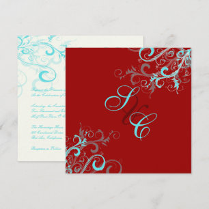 Invitación PixDezines Swirls, Aqua + Red + Ecrue