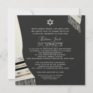 Invitación PixDezines talit de seda falsa mitzvah/negro+plata