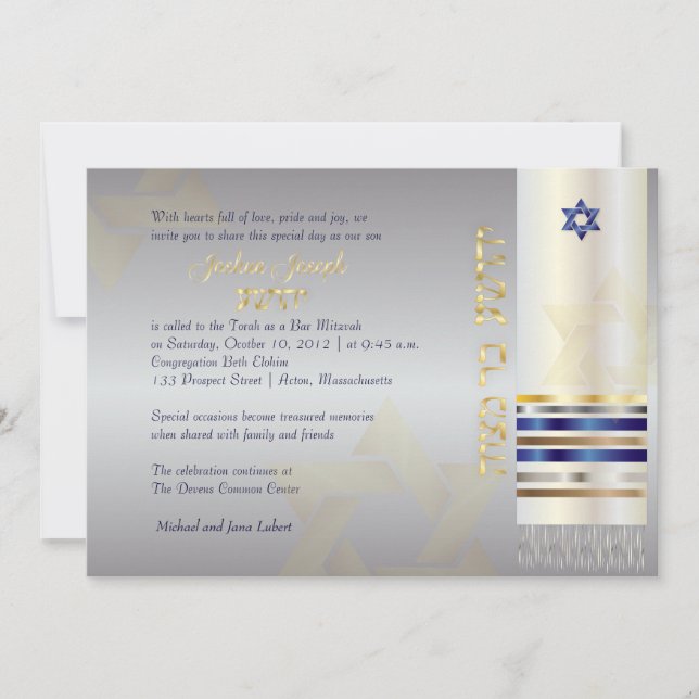 Invitación PixDezines talit/Elegante bar Mitzvah (Anverso)