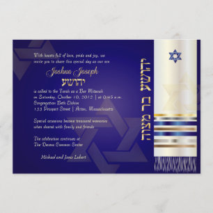 Invitación PixDezines talit/Stylish Bar Mitzvah/azul/oro
