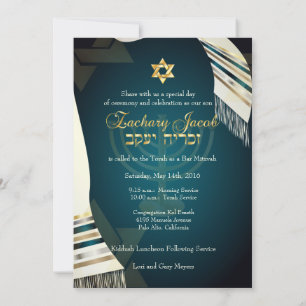 Invitación PixDezines Tallit Bar Mitzvah/Teal/Dorado