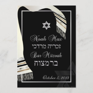 Invitación PixDezines tallit de seda sintética mitzvah negro+