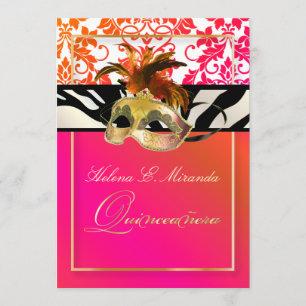 Invitación PixDezines Tanza Damask/Quinceanera/Zebra