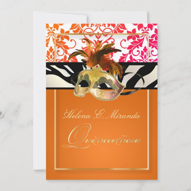 Invitación PixDezines Tanza Damask/Quinceanera/Zebra (Anverso)