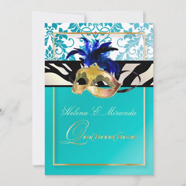 Invitación PixDezines Tanza Damask/Quinceanera/Zebra (Anverso)