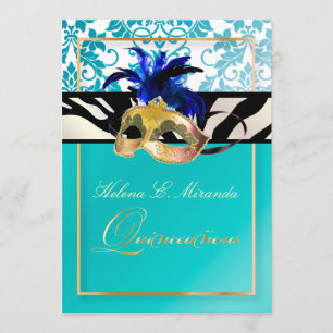 Invitación PixDezines Tanza Damask/Quinceanera/Zebra