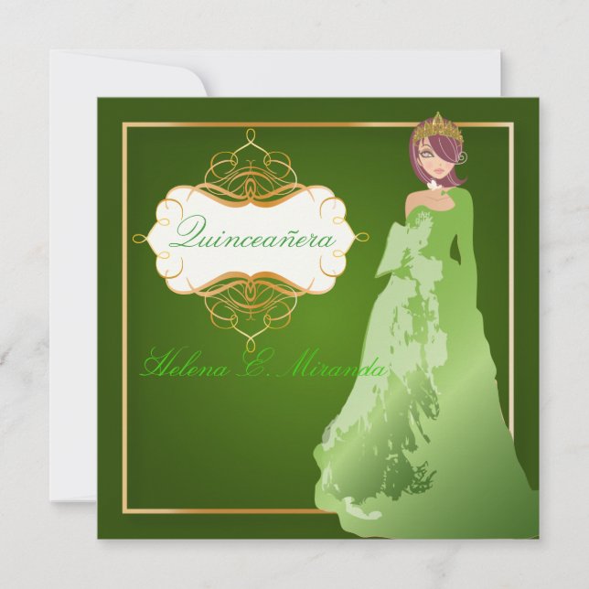 Invitación PixDezines Tiara Esmeralda/Guiso Quinceañera (Anverso)