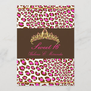 Invitación PixDezines Tiara+Leopard Sweet 16/chocolate rosa