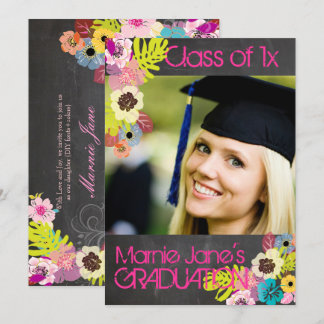 Invitación PixDezines tiza + graduación floral