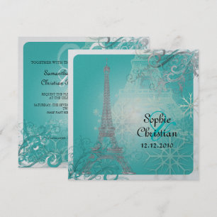 Invitación PixDezines Torre Eiffel Plateada Falsa/Verde Turqu
