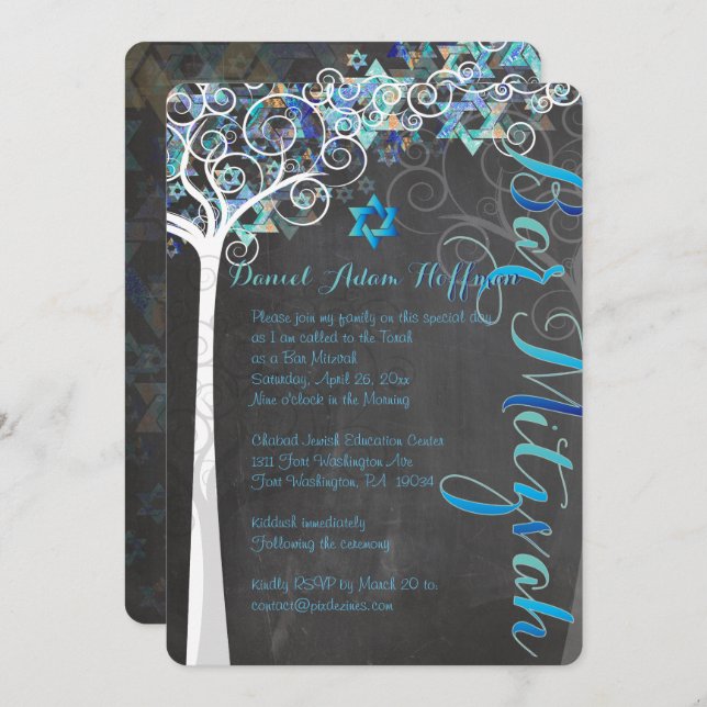 Invitación PixDezines Tree of Life Bat Mitzvah/pizarra (Anverso / Reverso)