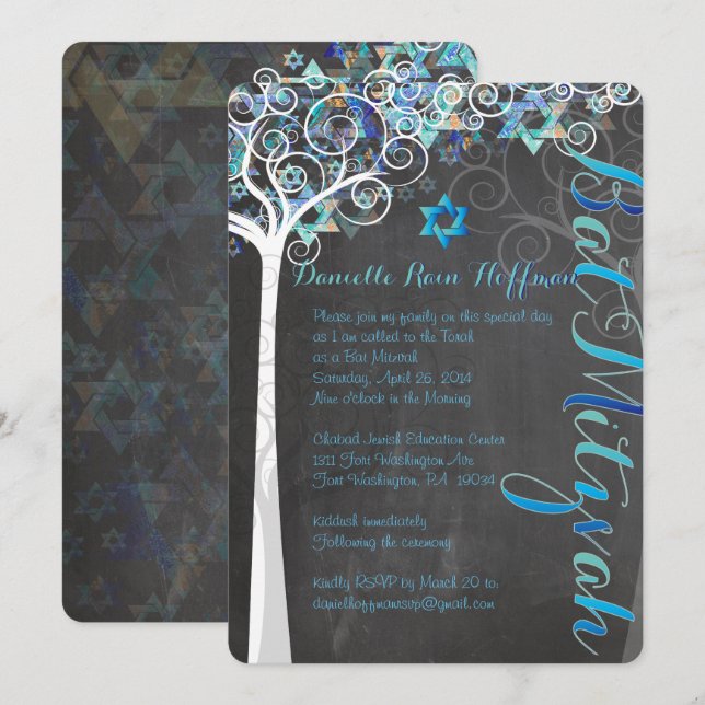 Invitación PixDezines Tree of Life Bat Mitzvah/pizarra (Anverso / Reverso)