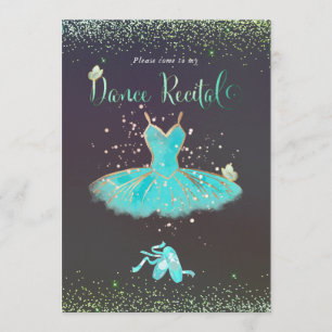 Invitación PixDezines TurquoiseTutu Butterflies Baila Recital