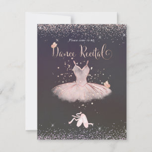 Invitación PixDezines Tutú de rubor y mariposas Recital de ba