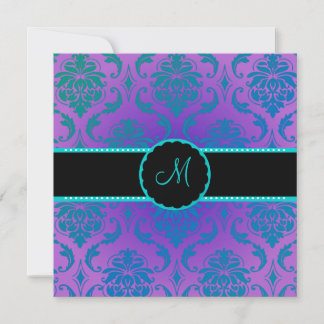 Invitación PixDezines Vendome Damask / Azul Pavo Real