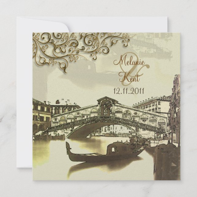 Invitación PixDezines Venecia vintage, Rialto Bridge/Swirls (Anverso)
