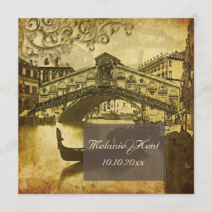Invitación PixDezines Venecia vintage, Rialto Bridge/Swirls