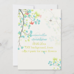Invitación PixDezines verde azulada florecimiento de cerezo/f