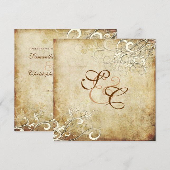 Invitación PixDezines VINTAGE CREAM SWIRLS/Faux Parchment (Anverso / Reverso)