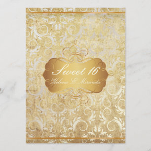 Invitación PixDezines vintage dulce 16/princesa/damasco