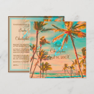 Invitación PixDezines Vintage hawaiano Playa/teal
