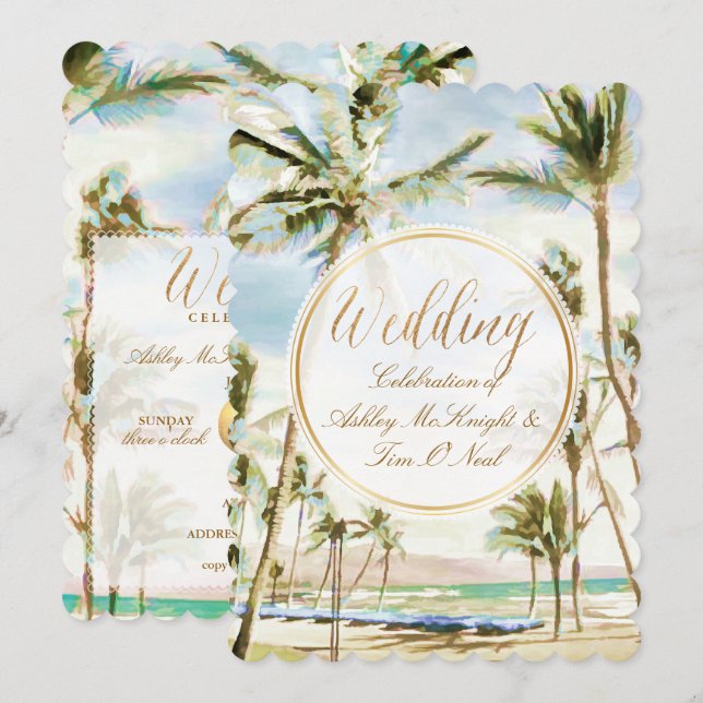 Invitación PixDezines Vintage Hawaiian Beach/Light Blue (Anverso / Reverso)
