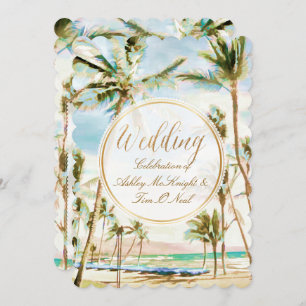 Invitación PixDezines Vintage Hawaiian Beach/Light Blue
